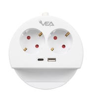 VE- G1102C 2'li USB+ Type-C Girişli Anahtarlı 1.5 Metre Grup Priz (Beyaz)