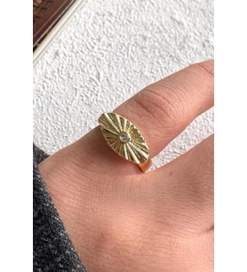 Vintage Gold Göz Motifli Nokta Zirkon Taşlı Tasarım Ayarlanabilir Serçe Parmak Yüzüğü