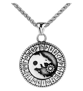Paslanmaz çelik Vintage Viking kurt güneş kolye erkek Valknut Odin Rune kolye moda kolye (Gümüş)