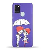 Samsung Galaxy A21s Uyumlu Lansman Kılıf Aşk Tasarımlı İçi Kadife Kapak-Mor (Şeffaf)