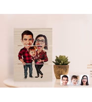 BK Gift Kişiye Özel Aile Karikatürlü Otantik Masaüstü Ahşap Palet Çerçeve-2 (Beyaz)