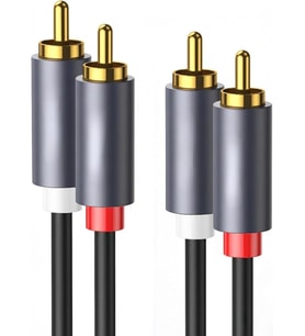 Ses Kablosu Altın Uçlu Yüksek Ses Kalitesi AUX 3.5mm RCA Kablo Subwoofer Amfi TV Ses Sistemi ile Uyumlu Dayanıklı PVC, Audio Kablo, Siyah (1metre)