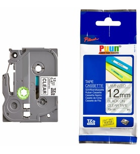 PUUN®Brother P-Touch TZE-131 12MM x 8m Şeffaf Üzerine Siyah Muadil Laminasyon Etiket Şeridi (Çok Renkli)