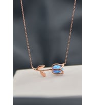 925 Ayar Gümüş Rose Kaplama Mavi Opal Lale Kolye