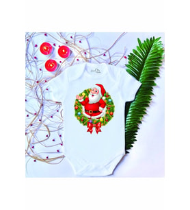 Unisex Bebek Baskılı Yılbaşı Noel Baba %100 Pamuklu Çıtçıtlı Body Zıbın