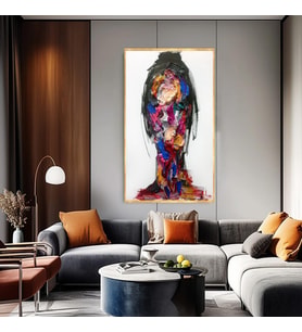 Tablolife Soyut Yüz 2 3D Yoğun Yağlı Boya Dokulu Tablo Gold Çerçeve