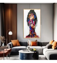 Tablolife Soyut Yüz 2 3D Yoğun Yağlı Boya Dokulu Tablo Gold Çerçeve