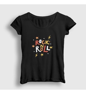 Presmono Kadın Siyah Colors Rock And Roll T-Shirt 377419tt
