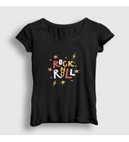 Presmono Kadın Siyah Colors Rock And Roll T-Shirt 377419tt