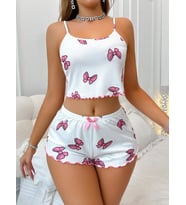 pilelistore Kadın Fiyonklu Beyaz Şortlu Pijama Takımı (Yeşil)