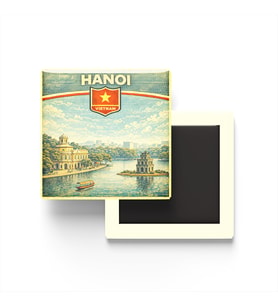 Retro Vietnam Hanoi Şehri Temalı Vintage Buzdolap Magneti – 9x9 cm