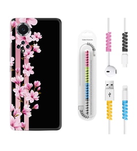 Huawei Nova Y70 Y90 Nova 9 SE  Kılıf Kablo Koruma Spiral Silikon Pink Flowers 3 1393
