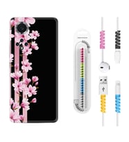 Huawei Nova Y70 Y90 Nova 9 SE  Kılıf Kablo Koruma Spiral Silikon Pink Flowers 3 1393