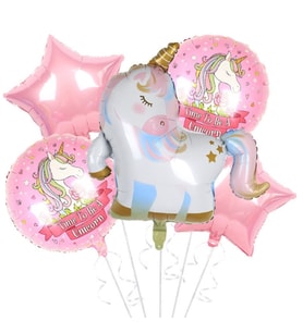 Unicorn Yıldızlı Folyo Balon 5 Li Set