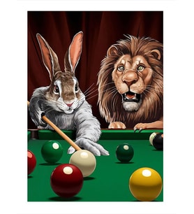Bilardo Oynayan Tavşan Ve Aslan Hediyelik Mdf Tablo