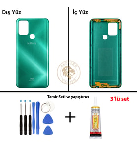 Infinix Hot 10 Yeşil Uyumlu Arka Kapak + Yapıştırıcı ve Vida Seti Arka Cam Batarya Pil Kapağı