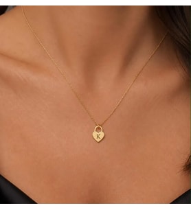 Kişiye Özel 925 Ayar Gümüş Minimalist Kilit Harf Kolye (Gold)