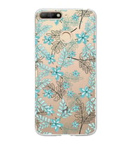 Huawei Y6 2018 Uyumlu Kapak Floral Su Yeşili Tasarımlı Şeffaf Silikon Kılıf