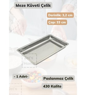Çelik Meze Küveti 33 cm Paslanmaz Çelik Tabak