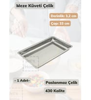 Çelik Meze Küveti 33 cm Paslanmaz Çelik Tabak