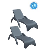 Omnipazar TRK-860 Siesta Fiji Rattan Desenli Ayarlanabilir Lüks Şezlong Koyu Gri 2'li Set