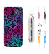 Samsung J6 Plus J7 Prime J7 Pro M20 Kılıf Kablo Koruma Spiral Silikon Colurful Mandala 1667