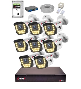 FURY 15 Warm LED Ip Güvenlik Kamera Seti 8 Kameralı Sesli 4mp Gece Renkli Su Geçirmez 1403s 1TB