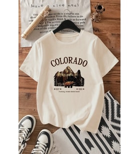 Colorado Baskılı Unisex Oversize Tshirt (Bej)