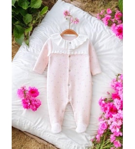 Kız Bebek Bebe Yaka Çıt Çıtlı Tulum (Pudra)
