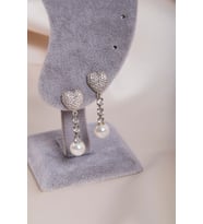 Zirkon Taşlı Sallantılı İncili Gümüş Küpe Silver Anti Alerjik 925 Ayar Gümüş