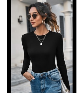 Fantezia Night Kadın Siyah Uzun Kollu Fit Basic Crop Top Bluz
