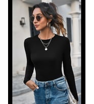Fantezia Night Kadın Siyah Uzun Kollu Fit Basic Crop Top Bluz
