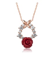 Gümüş Rose Kırmızı Gül Kolye