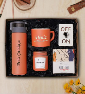 Kişiye Özel Cam Suluk, Çay & Nescafe Fincanı, Kokulu Mum ve Filitre Kahve Hediye Seti - [Kopya Taslak]