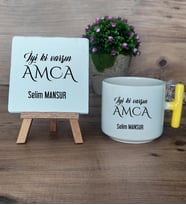 İyi Ki Varsın Amca Hediye Seti Kupa Bardak T Kulplu ve Dekoratif Taş Amcaya Doğum Günü Hediyesi (Model 5)