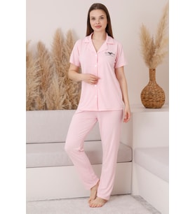 Mirano 2950 POLYVİSCON Kumaş Kısa Kollu Düğmeli Kadın Pijama Takımı