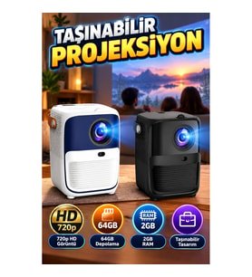 720p HD Görüntü Kaliteli 64GB Depolamalı 2GB RAM Taşınabilir Projeksiyon Cihazı