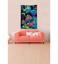 Multirenk Mushroom Mantar Leke Tutmaz Kadife Kumaş Duvar Örtüsü Duvar Halısı Tapestry (Neon Pembe)