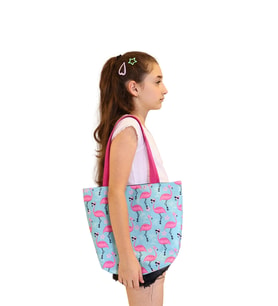 Pembe Flamingo Desenli Kız Çocuk Plaj Çantası, Baskılı Çocuk Günlük Çanta