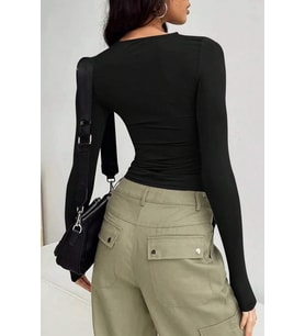 Kadın Bisiklet Yaka Basic Uzun Kollu Likralı Body