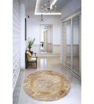Bej Gold Çerçeveli Kaymaz Taban Yıkanır Yuvarlak Halı AR754 - 100 x 100 cm