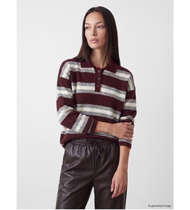 LC WAIKIKI Bordo Polo Yaka Çizgili Kadın Triko Kazak