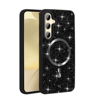 Galaxy S24 FE Kılıf Pırlanta Tasarımlı M-safe Şarj Özellikli Mozaik Silikon Kapak (Siyah)