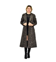 Kadın Leopar Desenli Uzun Kaşe Kaban BGL-ST04114 (Antrasit)