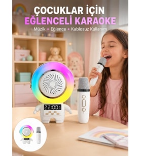 Renkli Işıklı Astronot Mini Bluetooth Speaker ve Karaoke Mikrofon