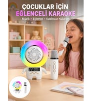 Renkli Işıklı Astronot Mini Bluetooth Speaker ve Karaoke Mikrofon