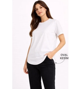 BasicT-Shirt Kısa Kol Bisiklet Yaka Oval Kesim Tişört