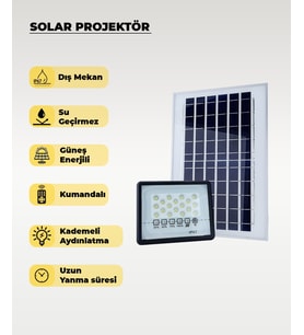60W  Solar Projektör IP67 Beyaz Işık (Su Geçirmez - Dış Mekan) (Siyah)