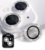 iPhone 14 / 14 Plus için IPG ProLENS Kamera Lens Koruyucu Elmas Taşlı Çerçeveli, Kırılmaz Cam (Gümüş)