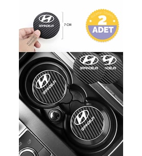 Hyundai Grandeur Siyah Karbon 7 cm Bardak Altlığı Hyundai Yazılı Grandeur Logolu 2 Adet Dayanıklı Şık Tasarım